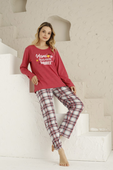 Pijama dama din bumbac,pantaloni lungi bluza cu maneca lunga text mama