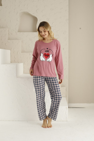 Pijama dama din bumbac,pantaloni lungi bluza cu maneca lunga text Love mama