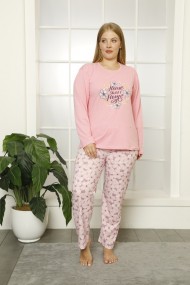 Pijama Toski big size, din bumbac cu imprimeu flori, Roz