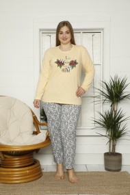 Pijama Toski big size,din bumbac cu imprimeu floral, Galbena