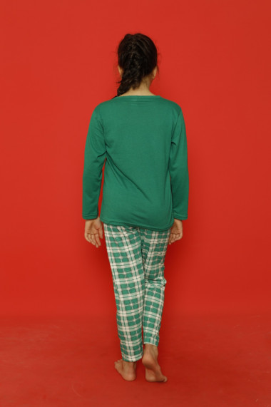 Pijama de Craciun fetite, verde imprimeu mini Mos Craciun