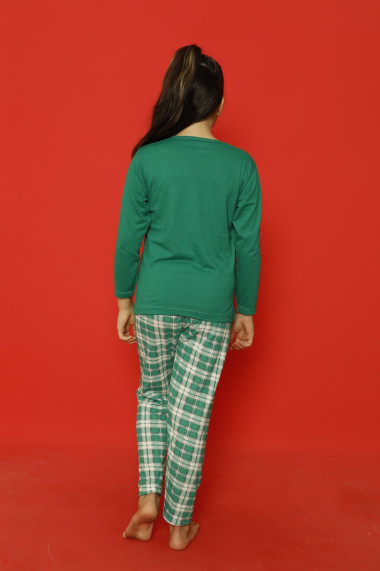 Pijama de Craciun fetite, verde imprimeu text Merry Christmas