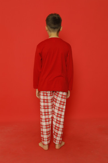 Pijama de Craciun copii, rosu imprimeu Mos Craciun