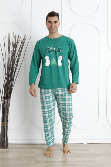 Pijama barbat Craciun,maneca lunga ,pantaloni lungi culoare verde.