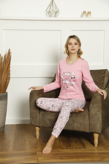 Pijama Toski din bumbac cu imprimeu Sleep, Roz