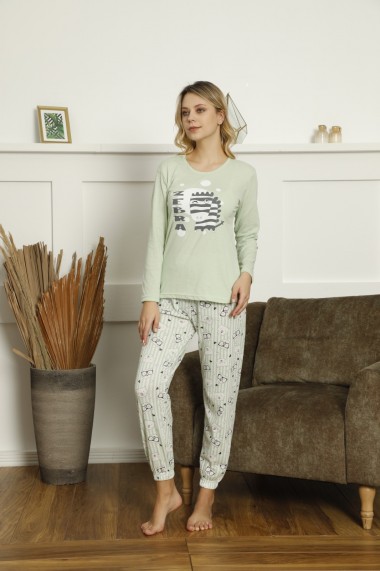 Pijama Toski din bumbac cu imprimeu Zebra, Verde