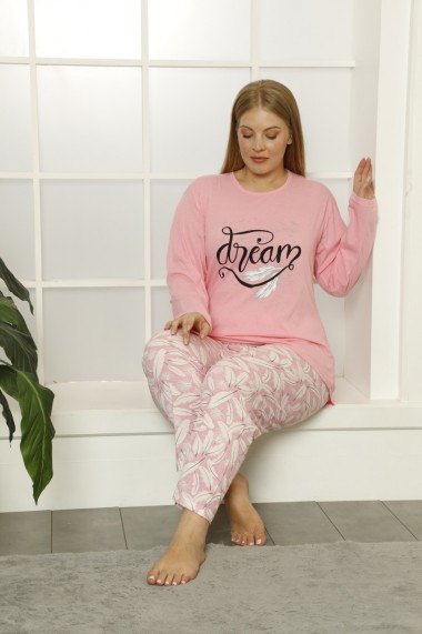 Pijama dama big size din bumbac, cu imprimeu dream