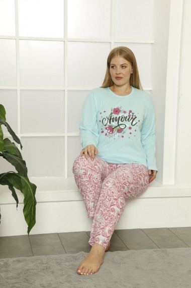 Pijama dama big size din bumbac cu imprimeu amour