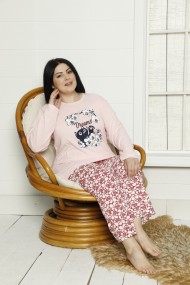 Pijama Toski big size cu imprimeu pisica