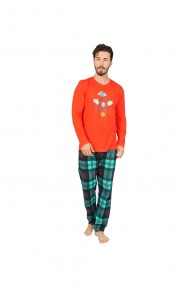 Pijama din bumbac 100%,Rosu cu imprimeu Snow