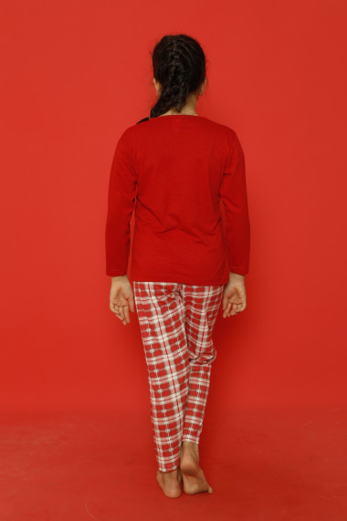Pijama de Craciun fetite, rosu imprimeu text Merry Christmas