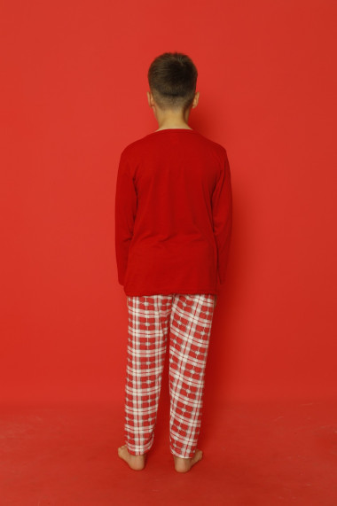 Pijama de Craciun copii, rosu imprimeu mini Mos Craciun