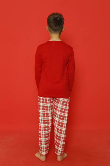 Pijama Copii pentru Craciun,culoare rosu, imprimeu Om de zapada