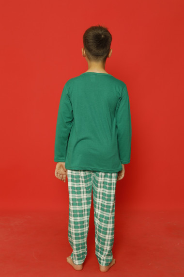 Pijama de Craciun copii, verde imprimeu Mos Craciun