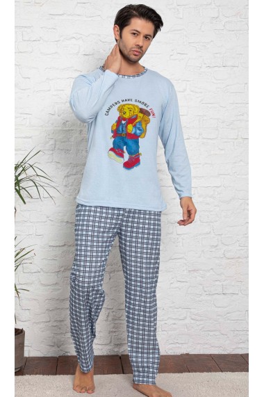 Pijama cu maneca lunga si pantaloni lungi, albastru deschis