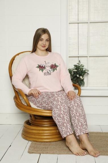 Pijama Toski big size cu imprimeu flori, Roz deschis