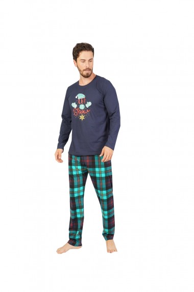 Pijama cu maneca lunga si pantaloni lungi 100% bumbac Blumarin,imprimeu Snow