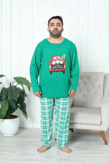 Pijama barbat Craciun,maneca lunga ,pantaloni lungi culoare verde.