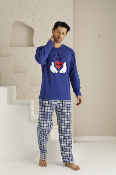 Pijama barbat, maneca lunga pantaloni lungi, imprimeu Love papa