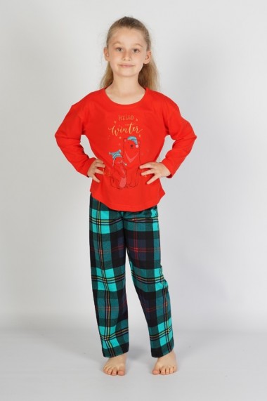 Pijama Christmas imprimeu Hello Winter Rosu