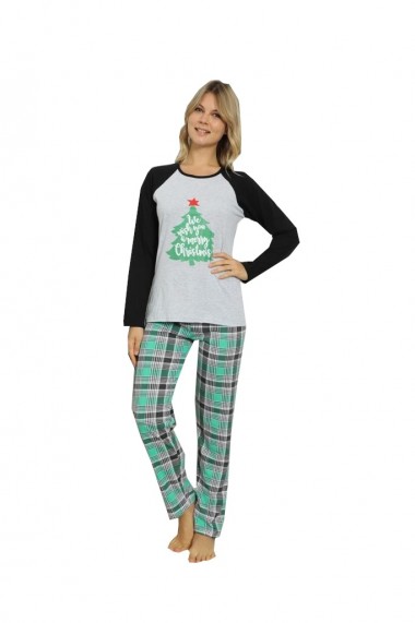 Pijama de bumbac cu imprimeu cu tematica de Craciun Gri