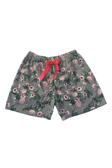 Pantaloni scurti de pijama din bumbac,gri inchis imprimeu flori roz