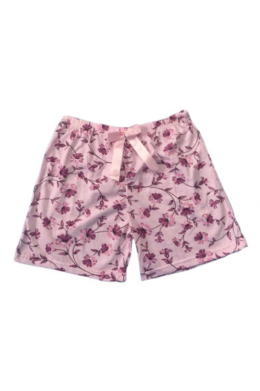 Pantaloni scurti de pijama din bumbac,roz imprimeu floricele mov