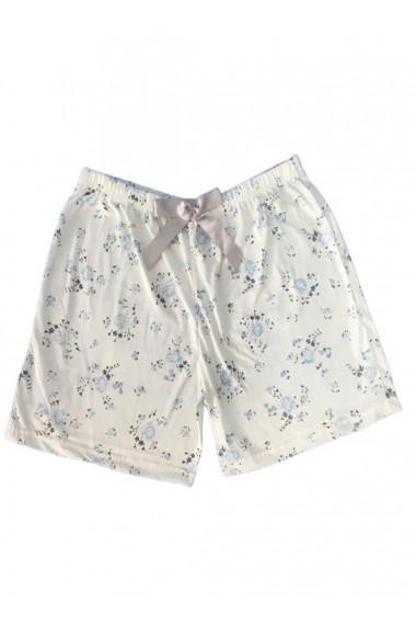 Pantaloni scurti de pijama din bumbac,alb imprimeu floricele