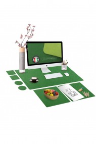 Set mapa birou Family & Friends pentru protectie birou, Unika, din piele PU cu 2 suporturi farfurie si 4 suporturi pahar, verde, 69 cm