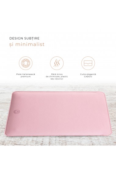 Husa laptop, MacBook 15 inch, UNIKA, piele PU cu lana din fibre naturale, roz