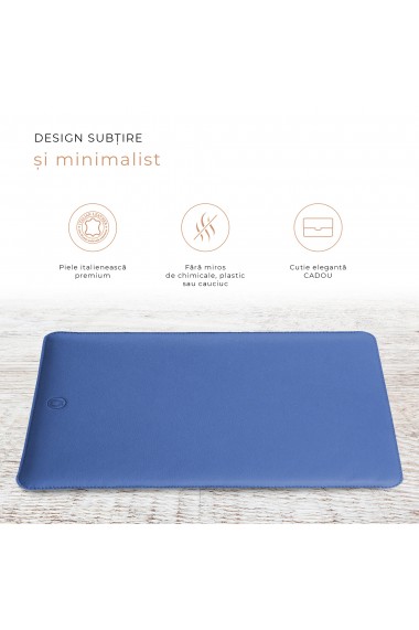 Husa laptop, MacBook 13 inch, UNIKA, piele PU cu lana din fibre naturale, albastru