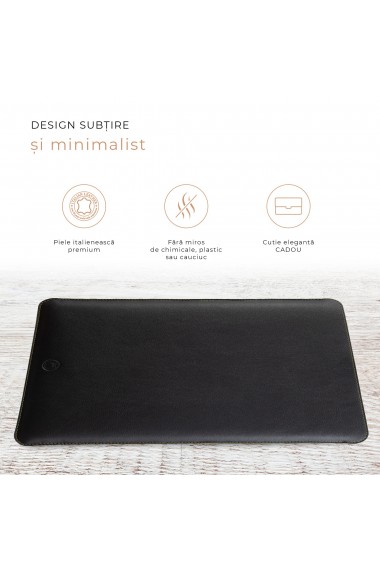 Husa laptop, MacBook 15 inch, UNIKA, piele PU cu lana din fibre naturale, negru/rosu