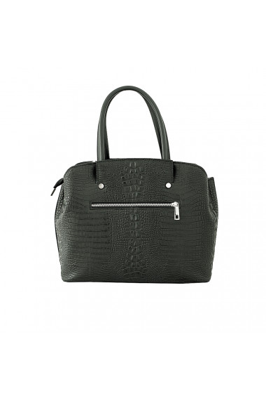 Geanta dama din piele naturala cu imprimeu croco, neagra,P169