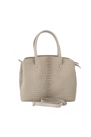 Geanta dama din piele naturala cu imprimeu croco, bej, P169C