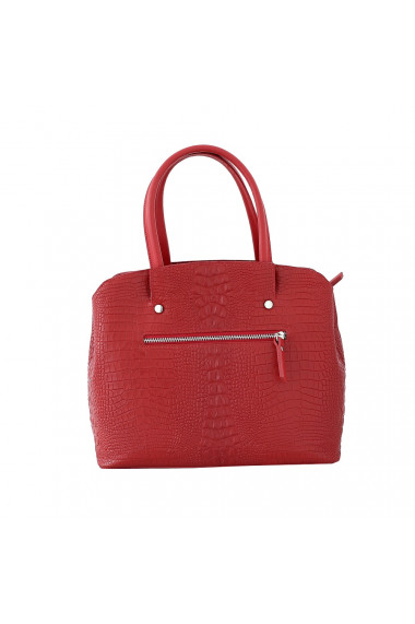 Geanta dama din piele naturala cu imprimeu croco, rosie, P169D