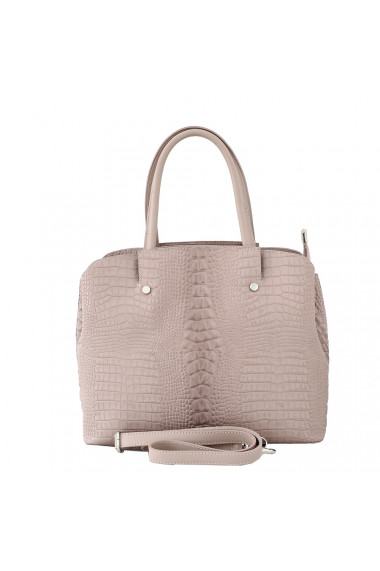 Geanta dama din piele naturala cu imprimeu croco, roz anticP169P