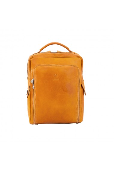 Rucsac port laptop din piele naturala vachetta, galben, R106G