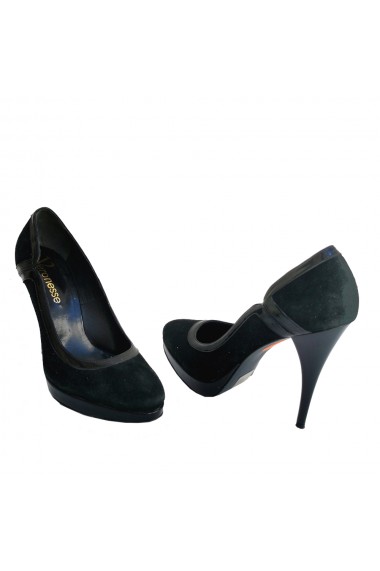 Pantofi din piele naturala neagra Veronesse camoscio toc 12 cm