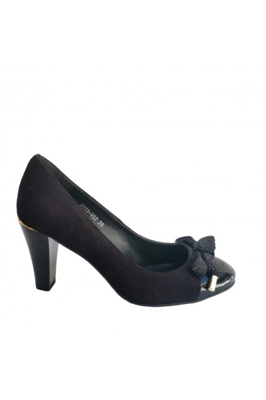 Pantofi din piele naturala neagra Veronesse cu fundita si toc de 8 cm