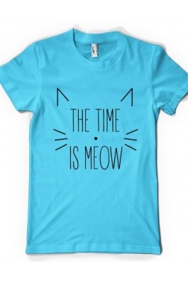 Tricou The time is meow turcoaz