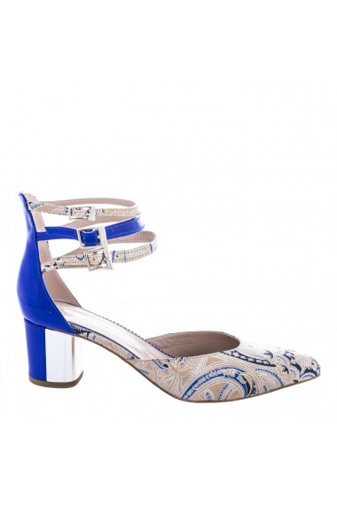 Pantofi cu toc pentru femei marca CONDUR by alexandru albastri cu imprimeu nude