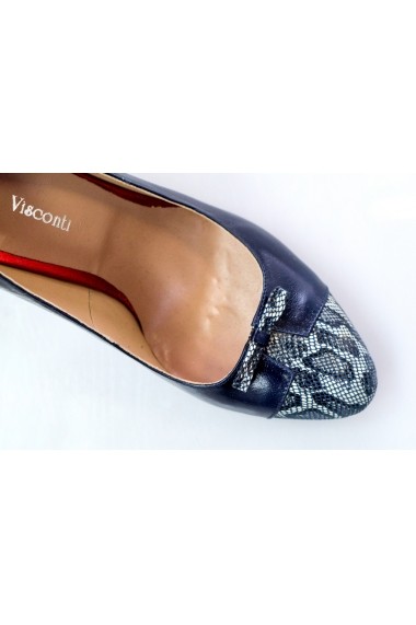 Pantofi cu toc Thea Visconti bleumarin cu varf imprimat