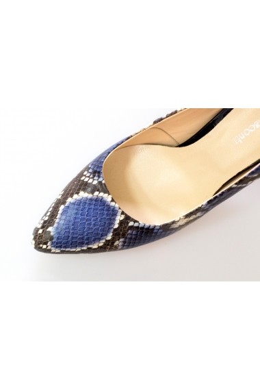 Pantofi cu toc Thea Visconti albastri cu snake-print si toc