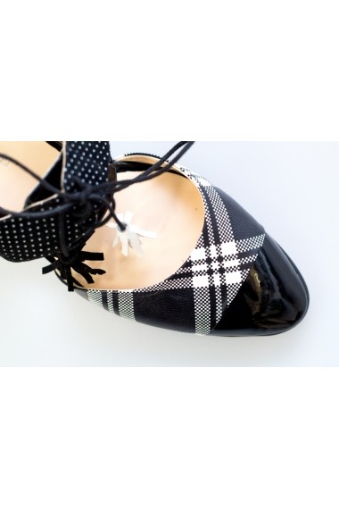 Pantofi-sandale Thea Visconti negru-lac+ecosez