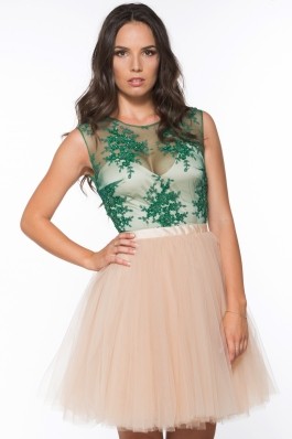 Rochie din broderie si tulle - verde