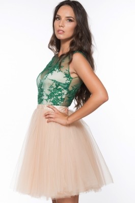 Rochie din broderie si tulle - verde