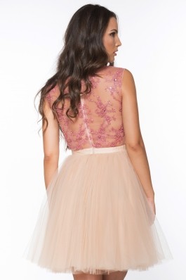Rochie din broderie si tulle - roz