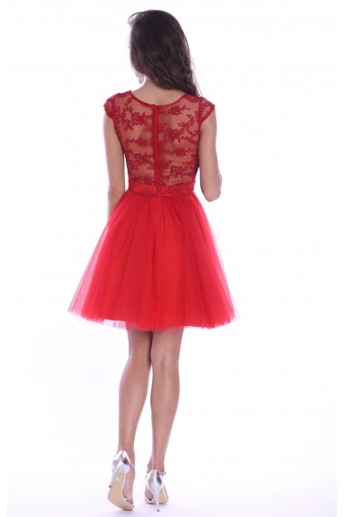Rochie rosie Roserry din broderie si tulle