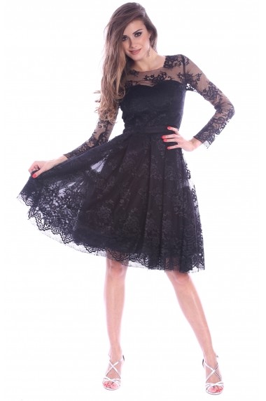 Rochie neagra Roserry din broderie si tulle - CRM 1RSY269