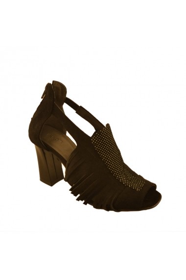 Sandale pentru femei Mopiel negre cu franjuri, din piele naturala